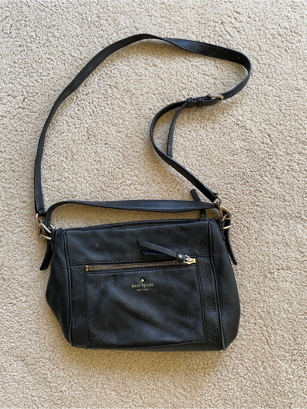 kate spade Black Leather Crossbody with Front Zip Pocket